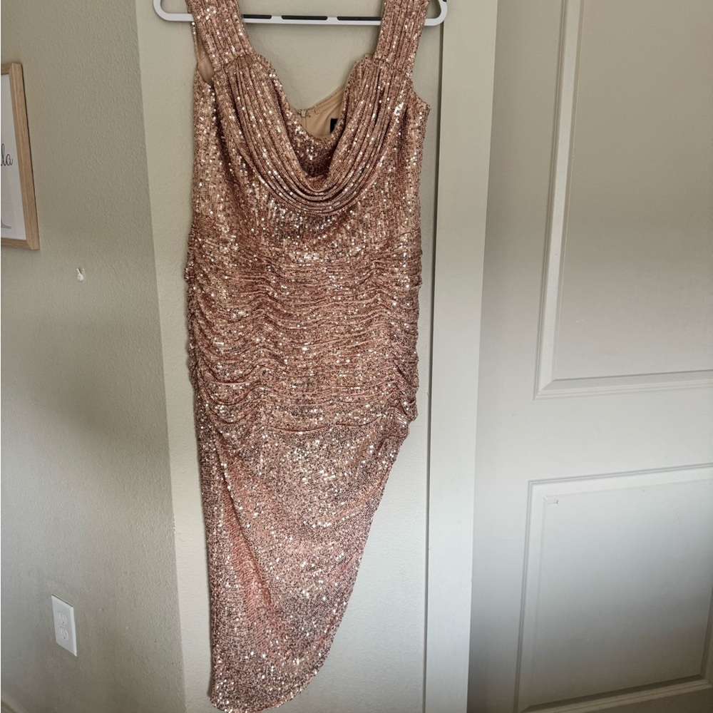 Gold Sequin Bodycon Dress with Cowl Neck